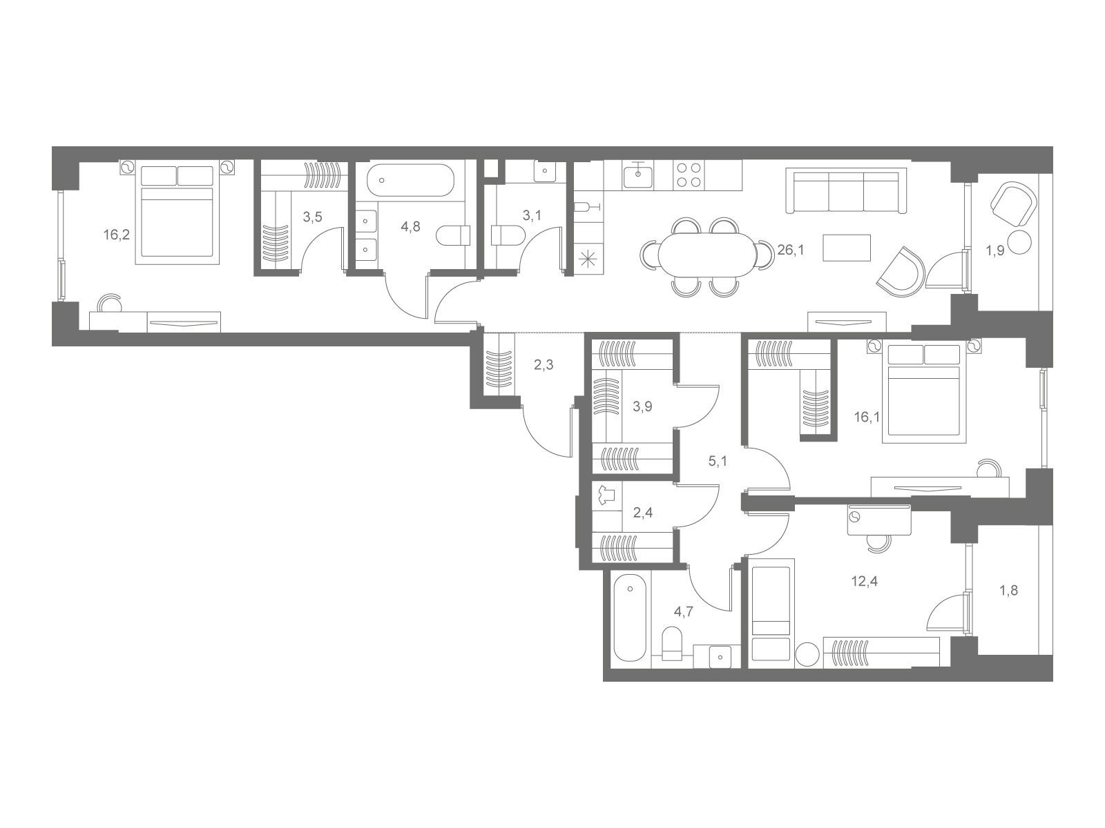 Планировка: 3-комн. квартира 107.90 м² в новостройке ЖК Соул