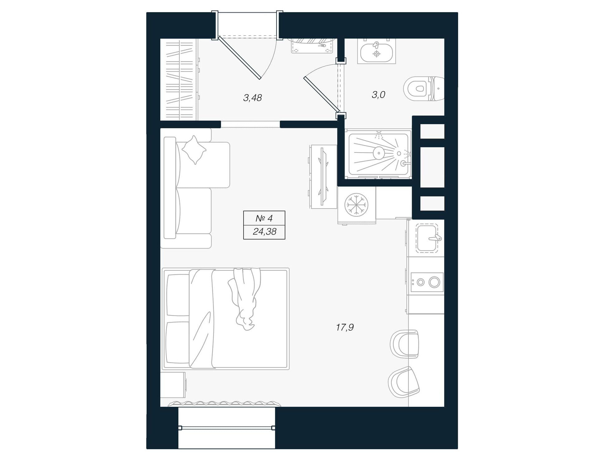 Планировка: Студия 24.38 м² в новостройке Феникс Рощино