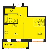 Планировка: 1-комн. квартира 39.70 м² в новостройке по ул. Чайковского