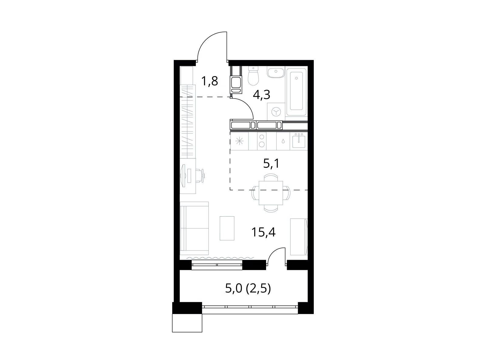 Планировка: Студия 29.10 м² в новостройке 1-й Саларьевский
