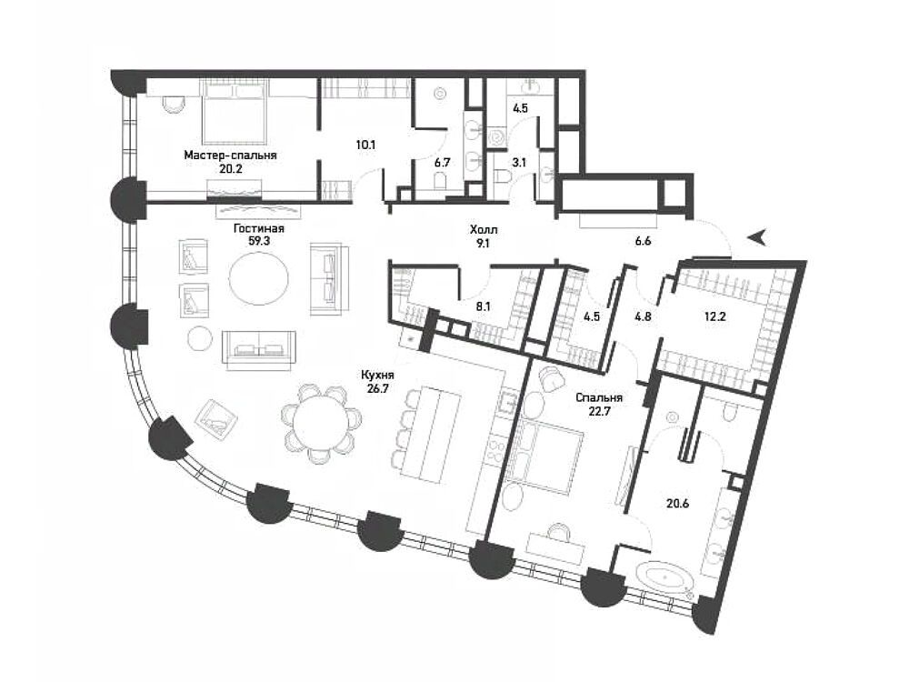 Планировка: 3-комн. квартира 219.20 м² в новостройке Никитский 6
