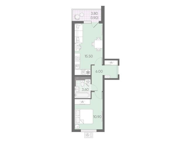 Планировка: 1-комн. квартира 37.90 м² в новостройке ЖК Зеркальный ручей