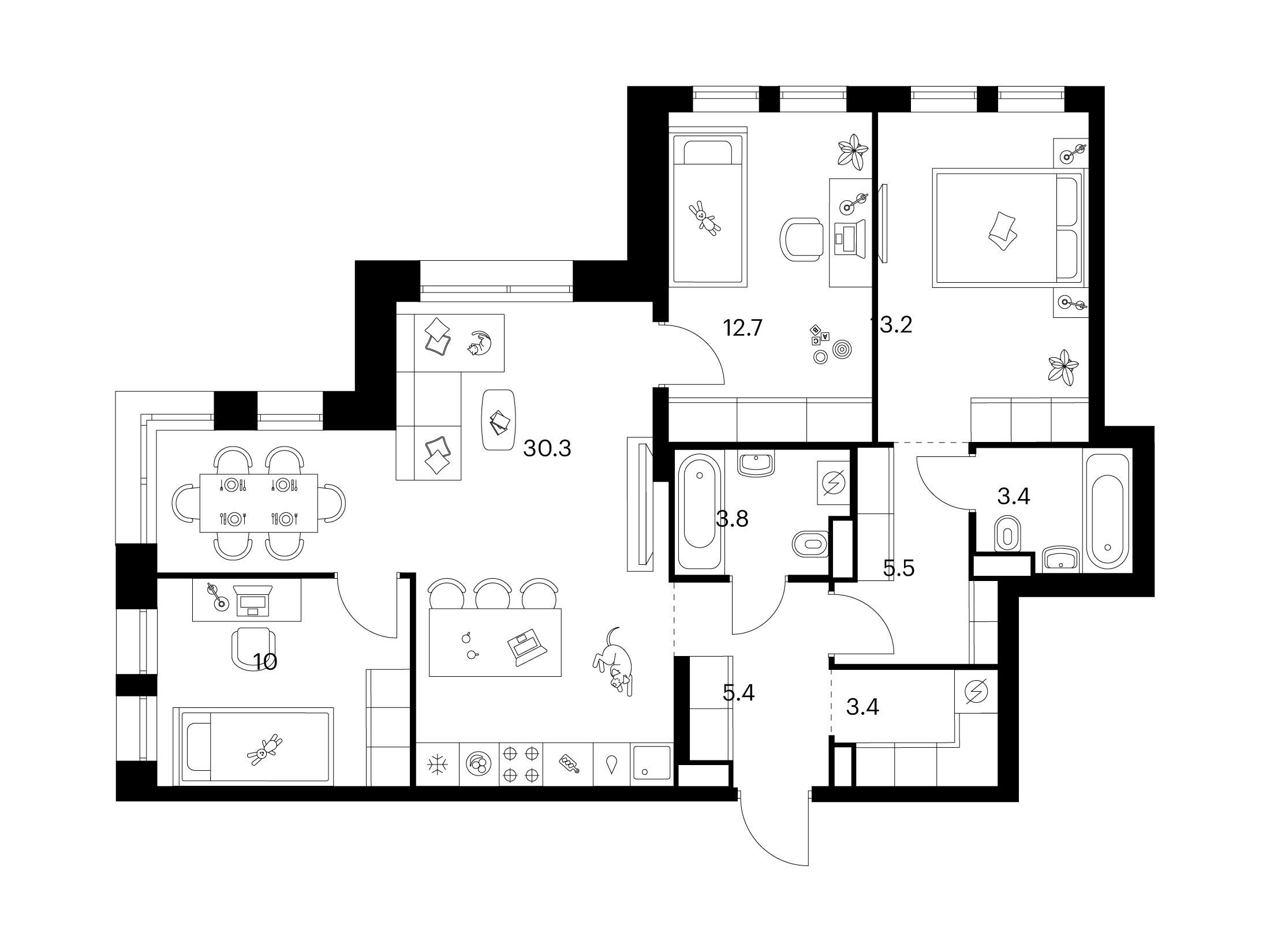Планировка: 3-комн. квартира 87.70 м² в новостройке Строгино 360