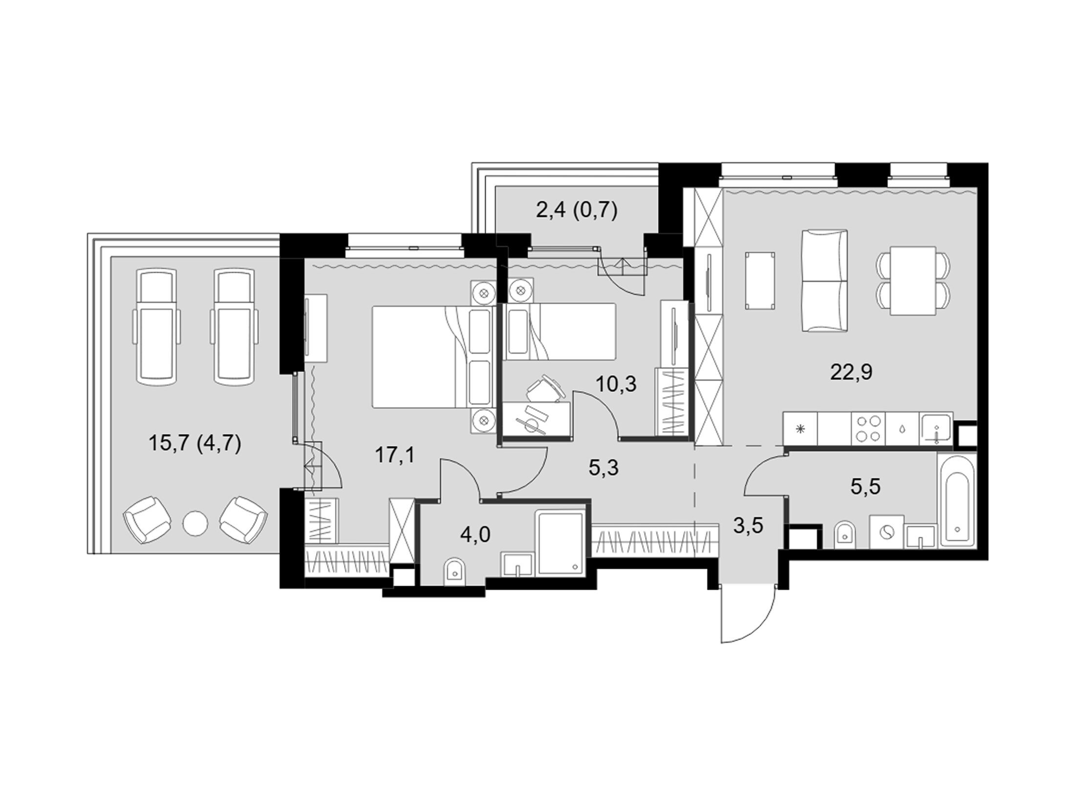 Планировка: 3-комн. квартира 73.90 м² в новостройке ЖК Симоновский вал