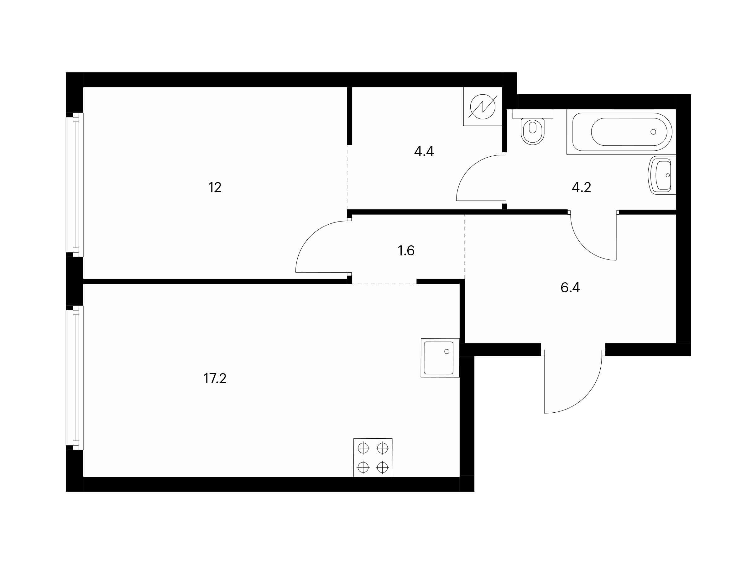 Планировка: 1-комн. квартира 45.80 м² в новостройке Барклая, 6