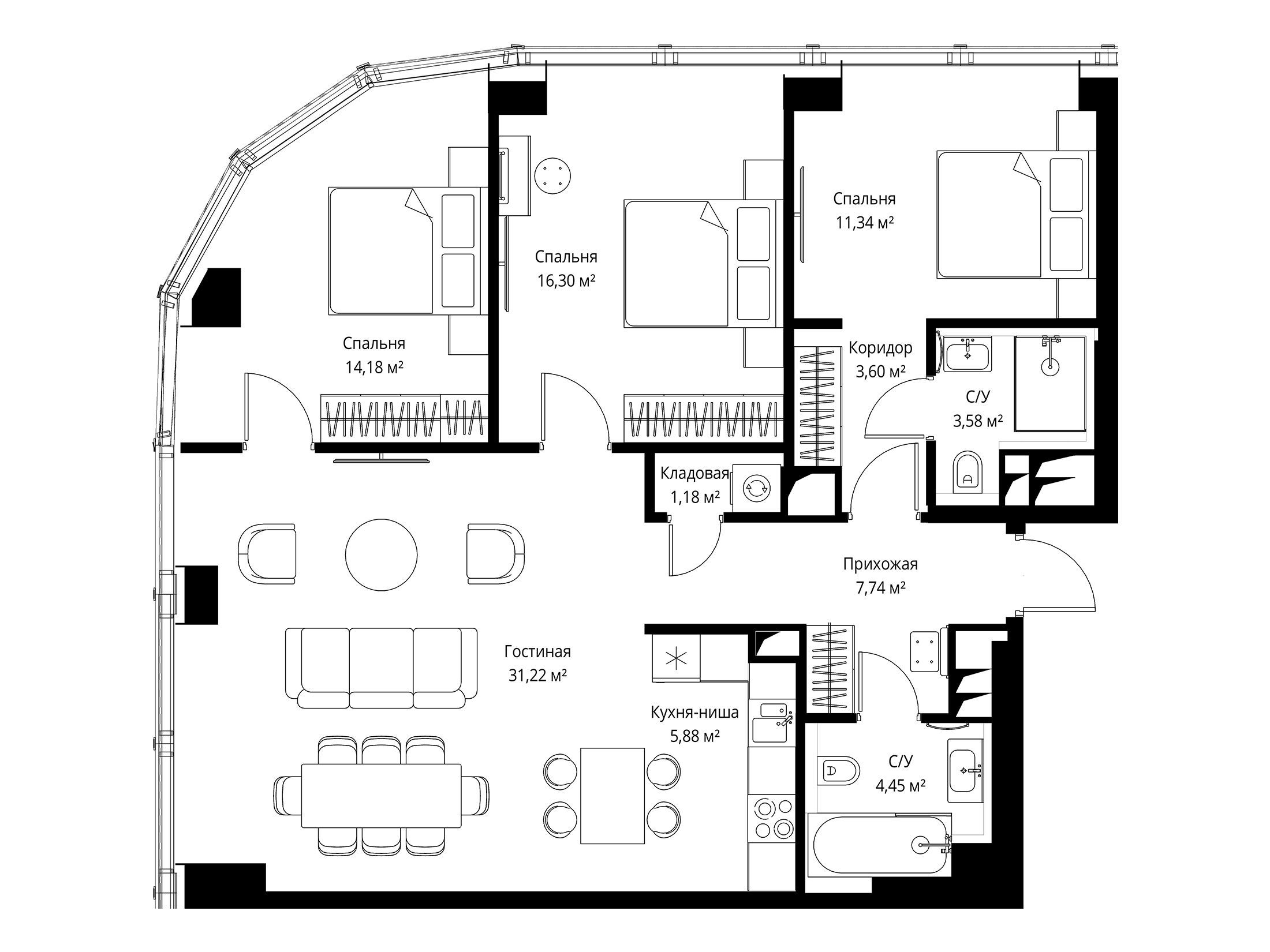 Планировка: 3-комн. квартира 99.60 м² в новостройке ЖК Феймос