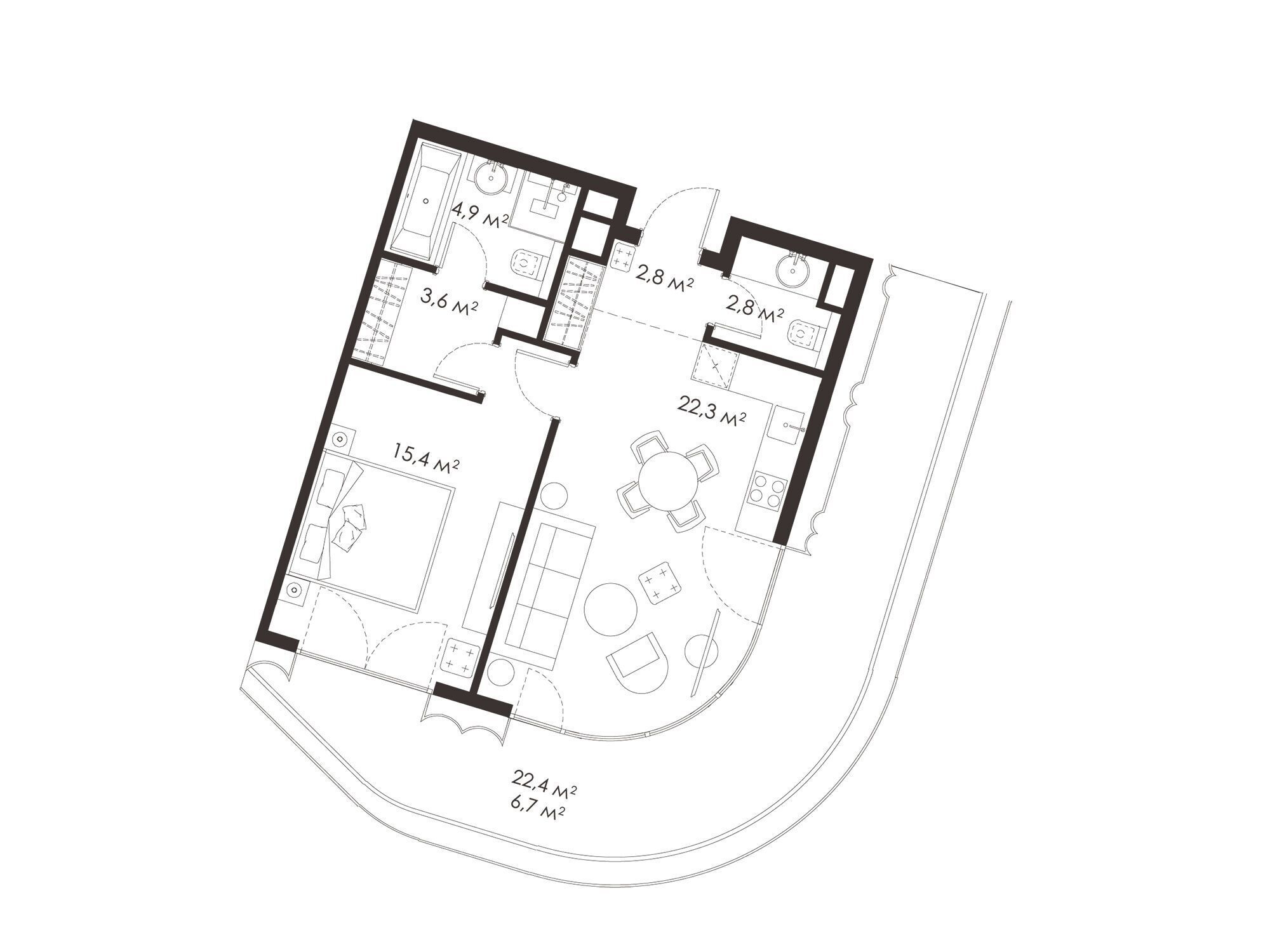 Планировка: 1-комн. квартира 59.40 м² в новостройке Кинг энд Санс