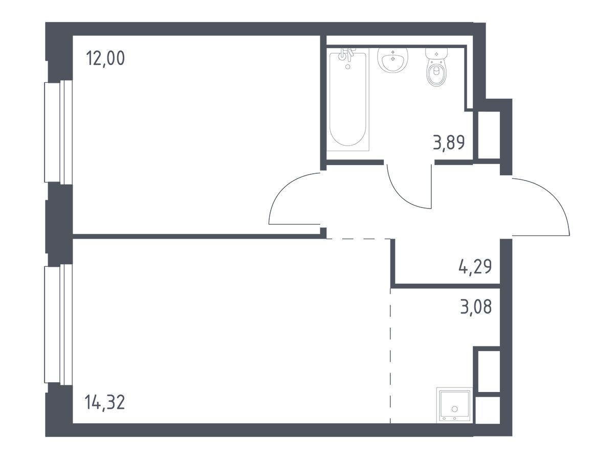 Планировка: 1-комн. квартира 37.58 м² в новостройке Новые Лаврики