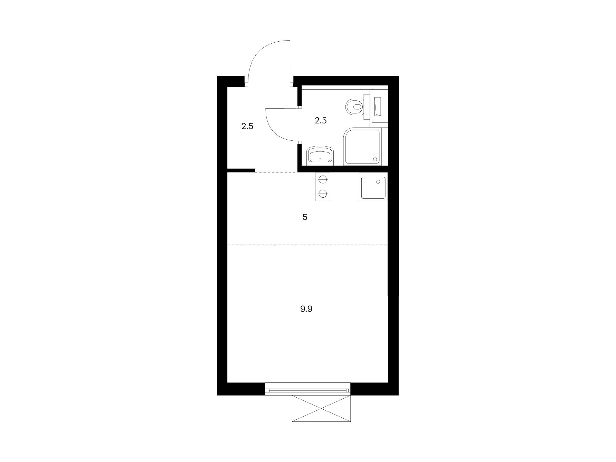 Планировка: Студия 19.90 м² в новостройке ЖК Кузьминский лес