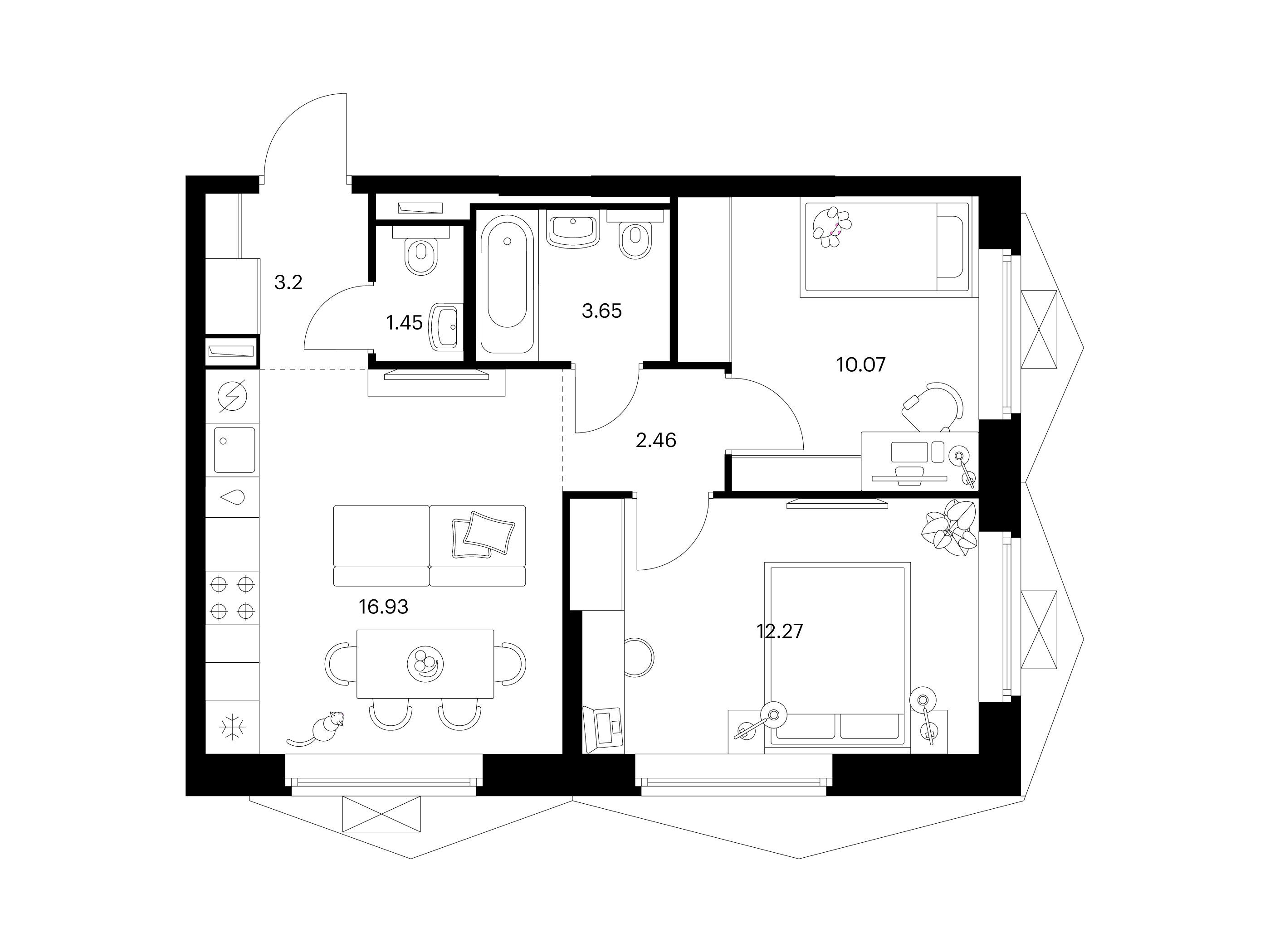 Планировка: 2-комн. квартира 50.03 м² в новостройке Бусиновский парк