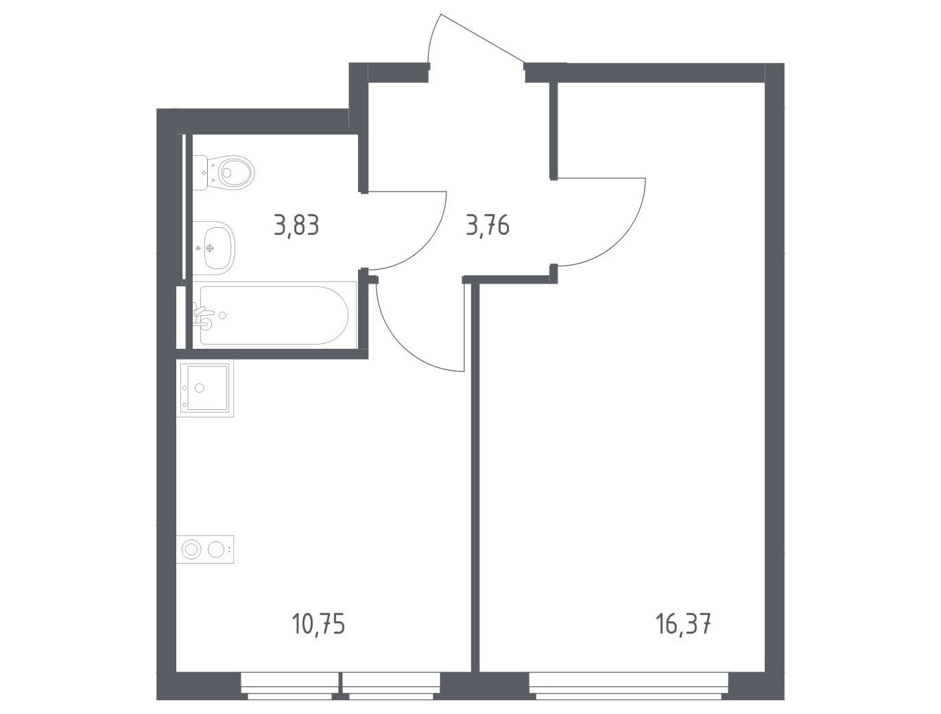 Планировка: 1-комн. квартира 34.71 м² в новостройке Остафьево