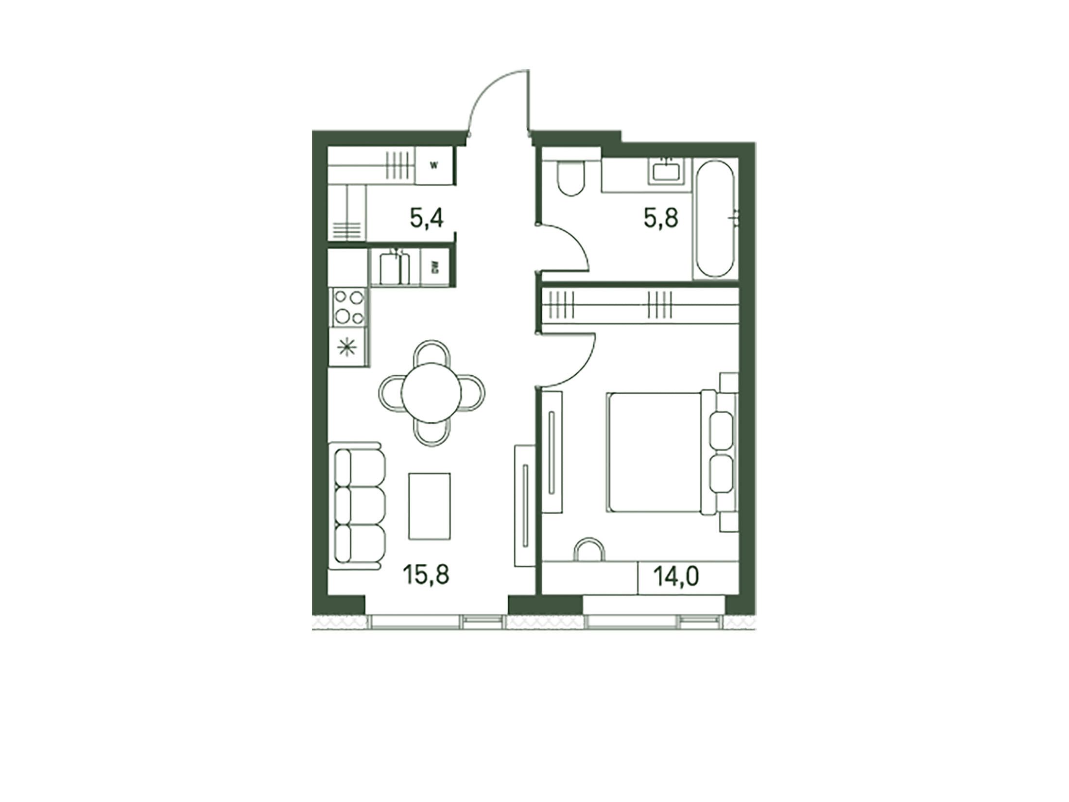 Планировка: 1-комн. квартира 41.00 м² в новостройке Моментс
