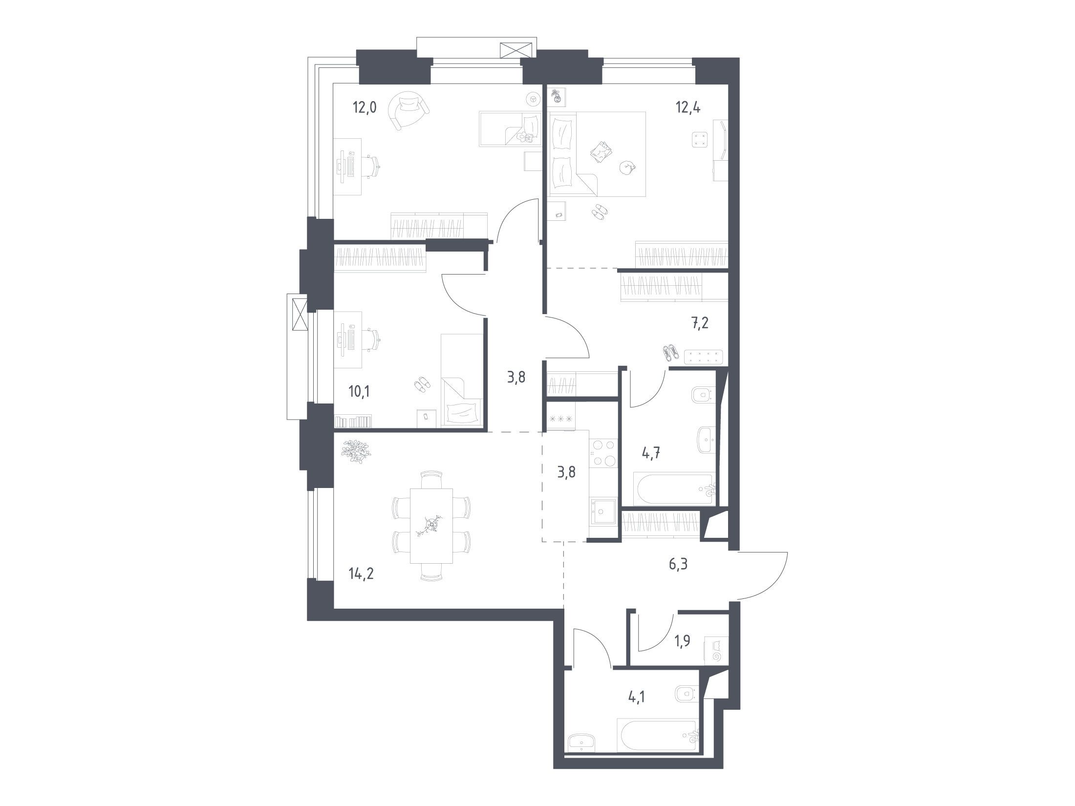 Планировка: 3-комн. квартира 80.84 м² в новостройке Верейская 41