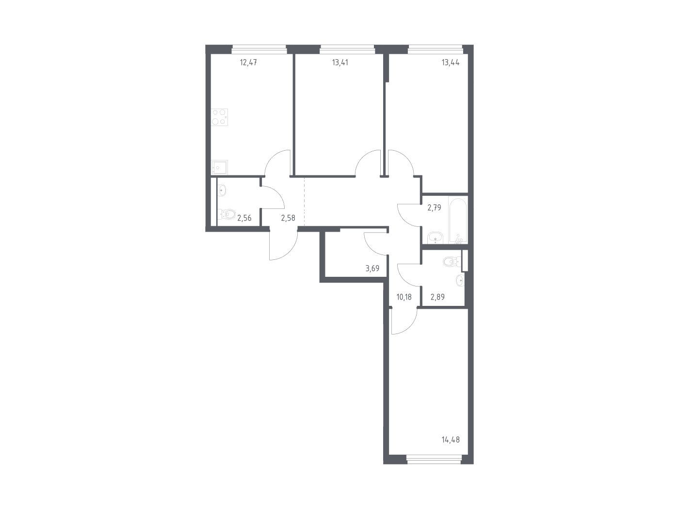 Планировка: 3-комн. квартира 77.00 м² в новостройке Новое Внуково