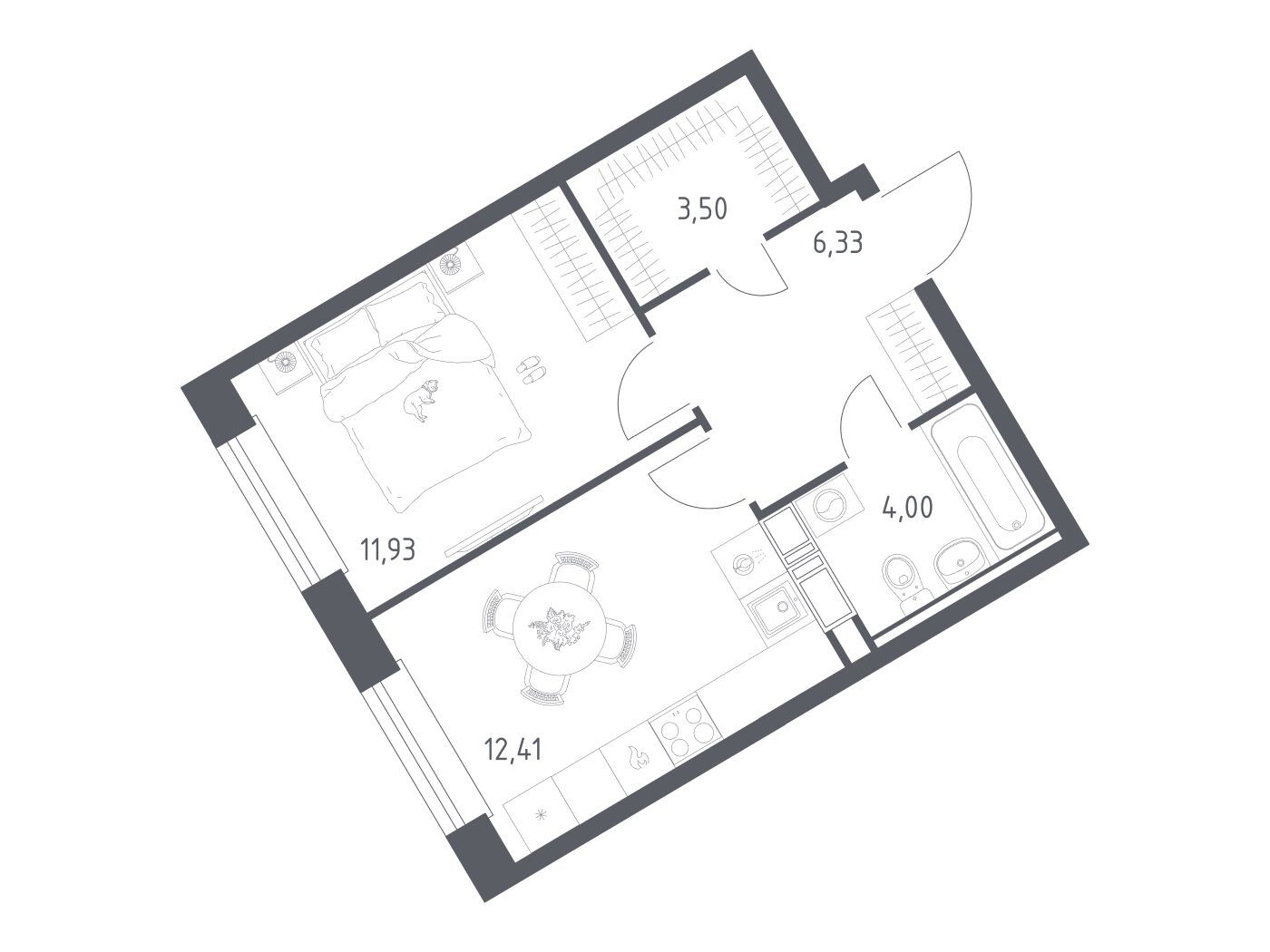 Планировка: 1-комн. квартира 38.17 м² в новостройке Эко Бунино