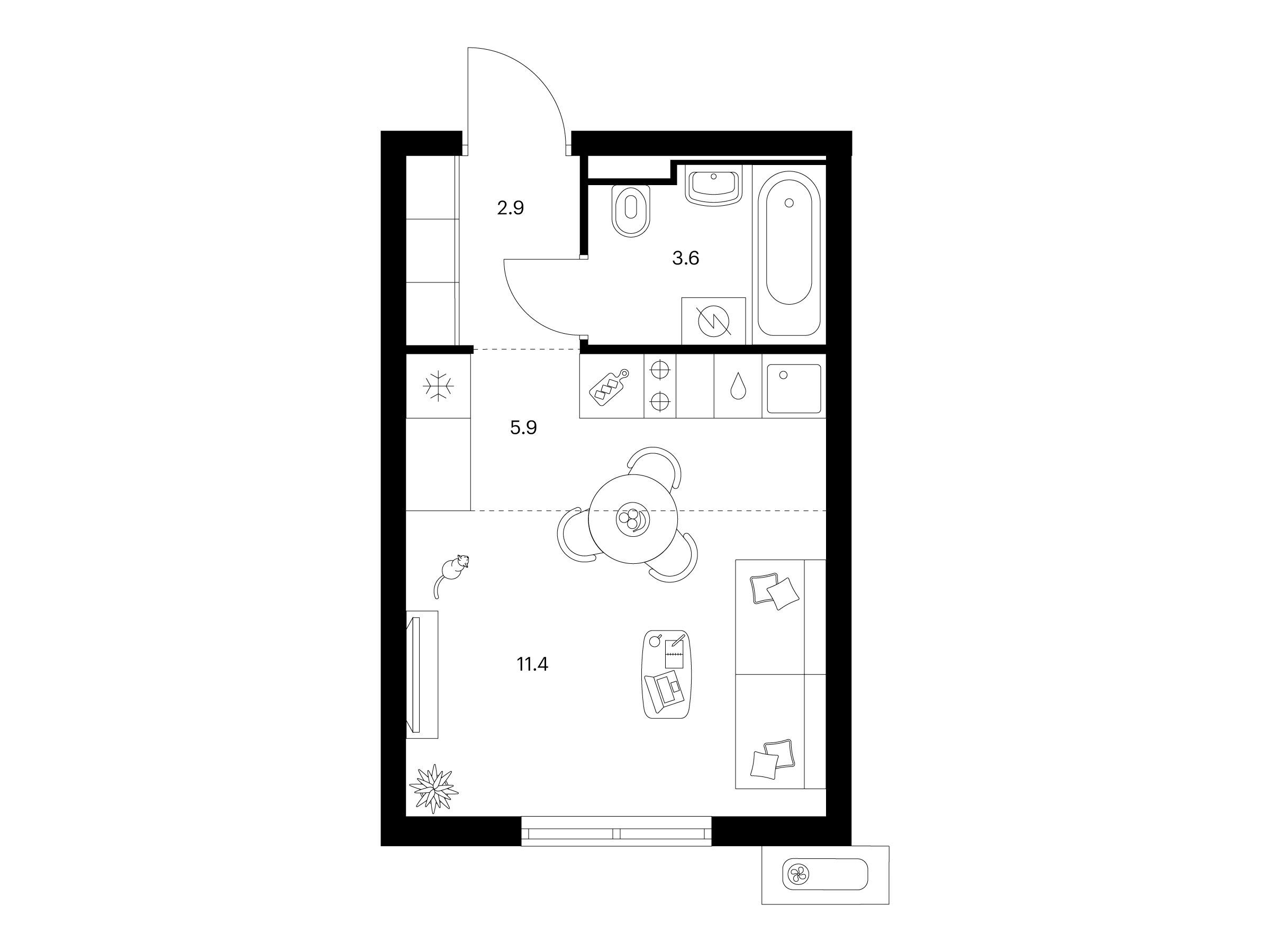 Планировка: Студия 23.80 м² в новостройке Янинский лес