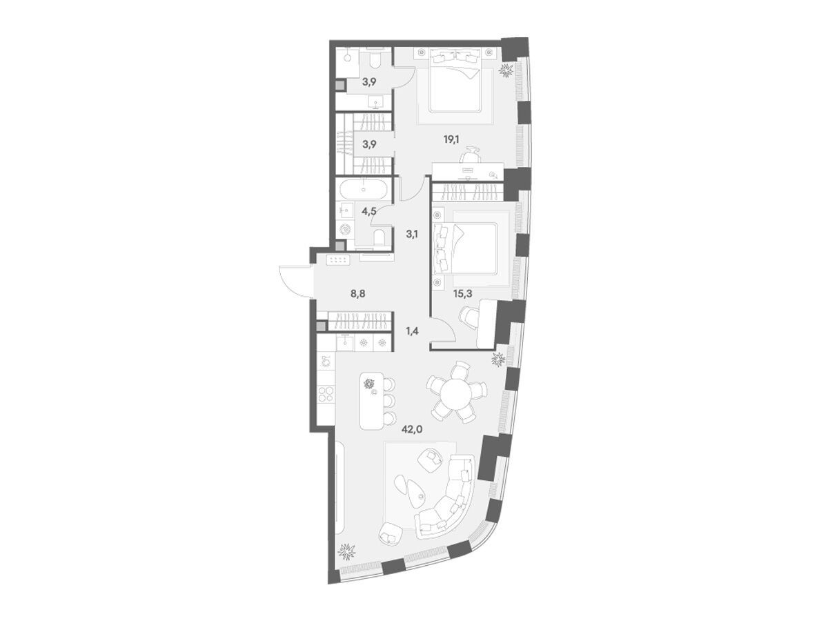 Планировка: 2-комн. квартира 102.00 м² в новостройке Энигмия