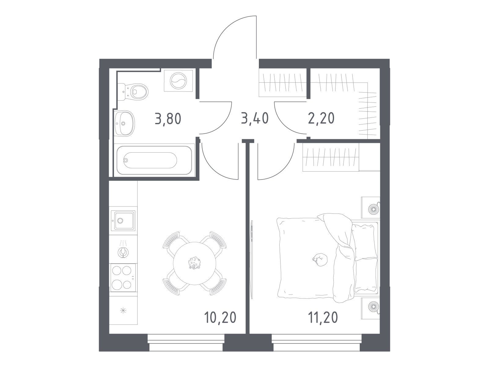 Планировка: 1-комн. квартира 30.80 м² в новостройке Химки парк