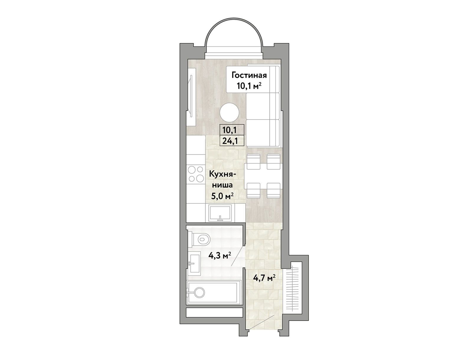 Планировка: Студия 24.10 м² в новостройке Новые смыслы