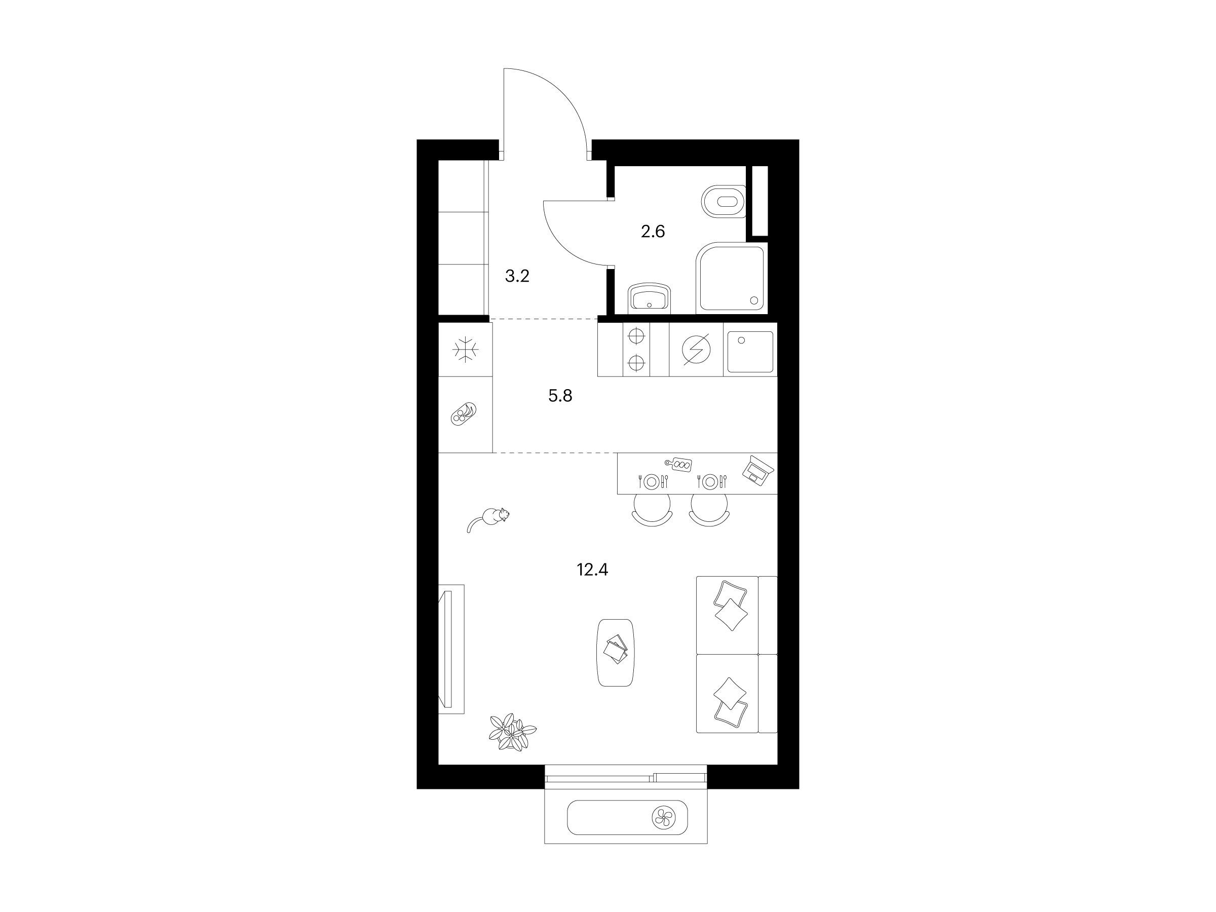 Планировка: Студия 24.00 м² в новостройке Саларьево парк