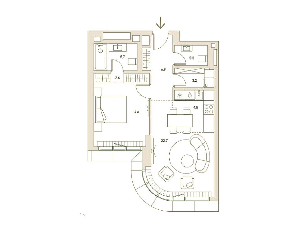 Планировка: 2-комн. квартира 64.30 м² в новостройке Спрингс