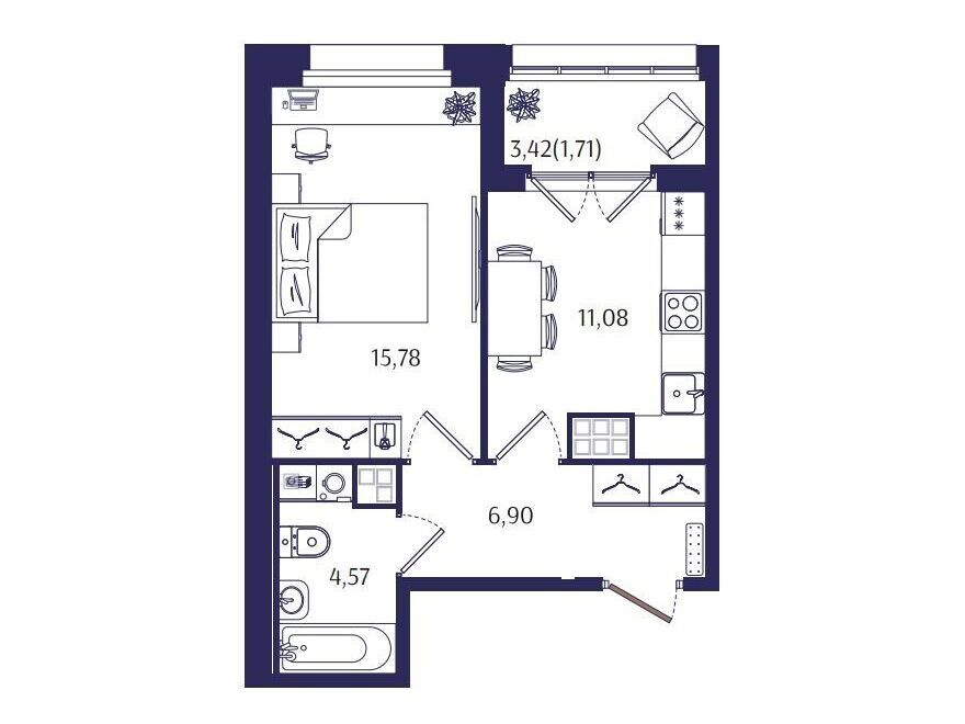 Планировка: 1-комн. квартира 40.04 м² в новостройке Ранта Резиденс