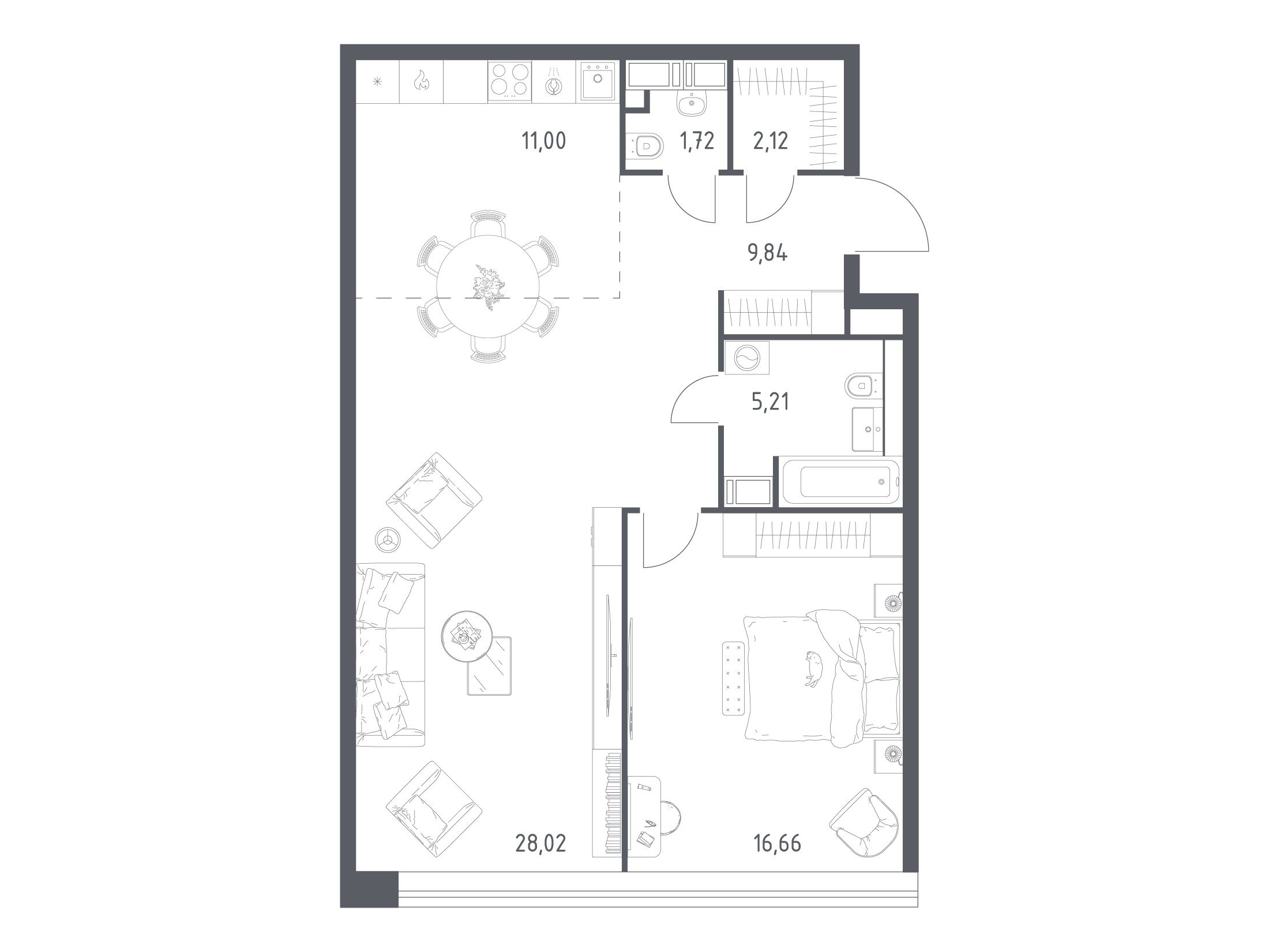 Планировка: 1-комн. квартира 73.80 м² в новостройке Октябрьская 98