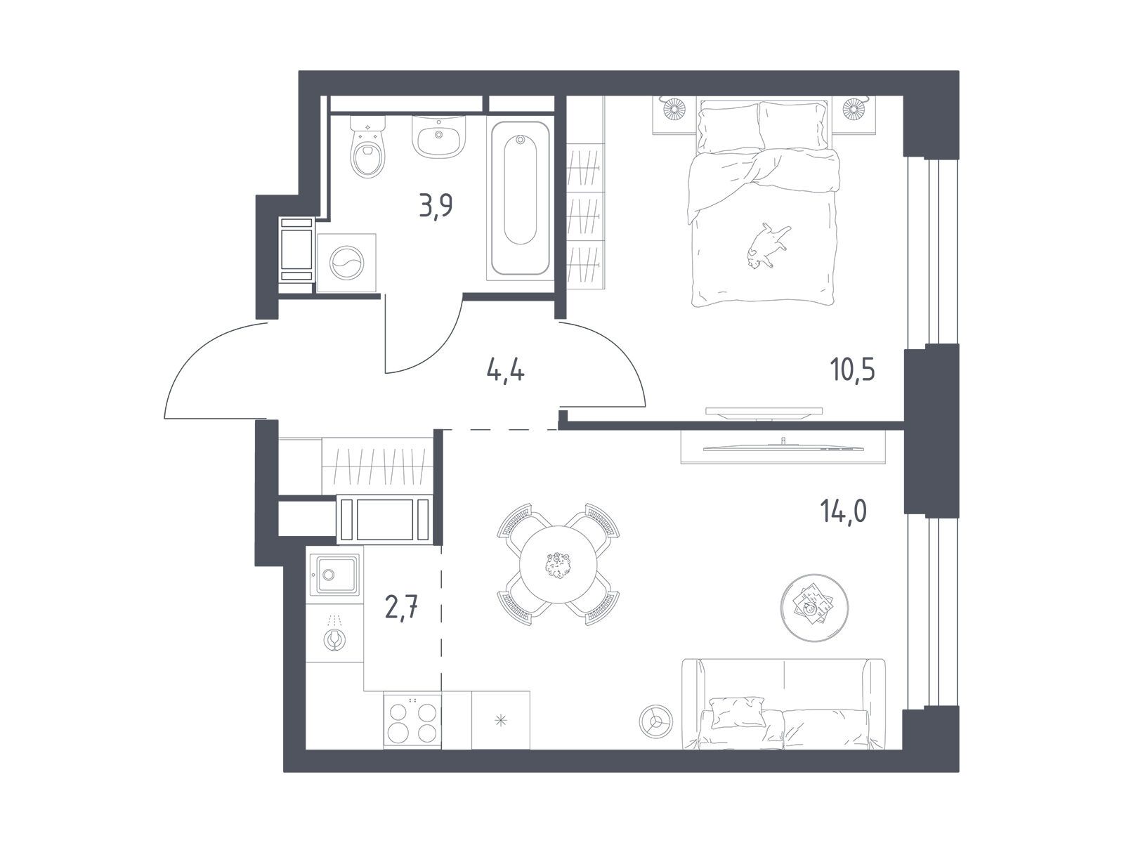 Планировка: 1-комн. квартира 35.10 м² в новостройке Мытищи Парк