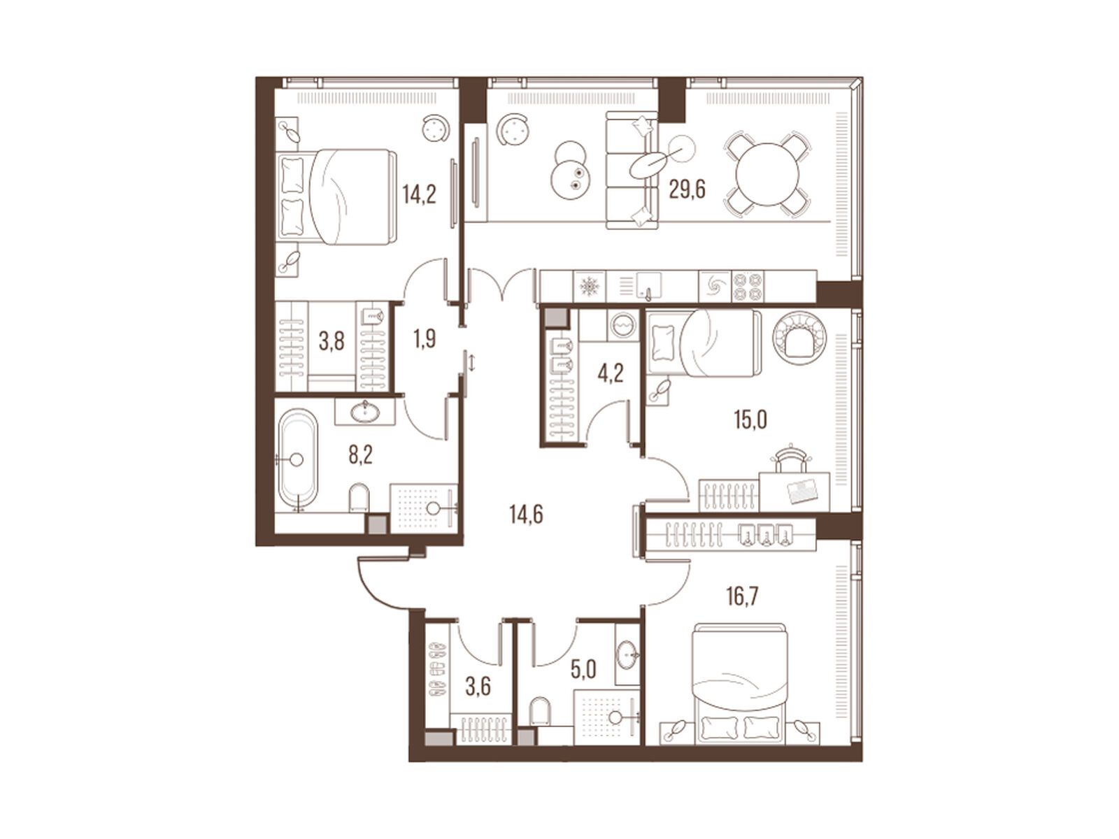 Планировка: 4-комн. квартира 116.80 м² в новостройке Хай Лайф