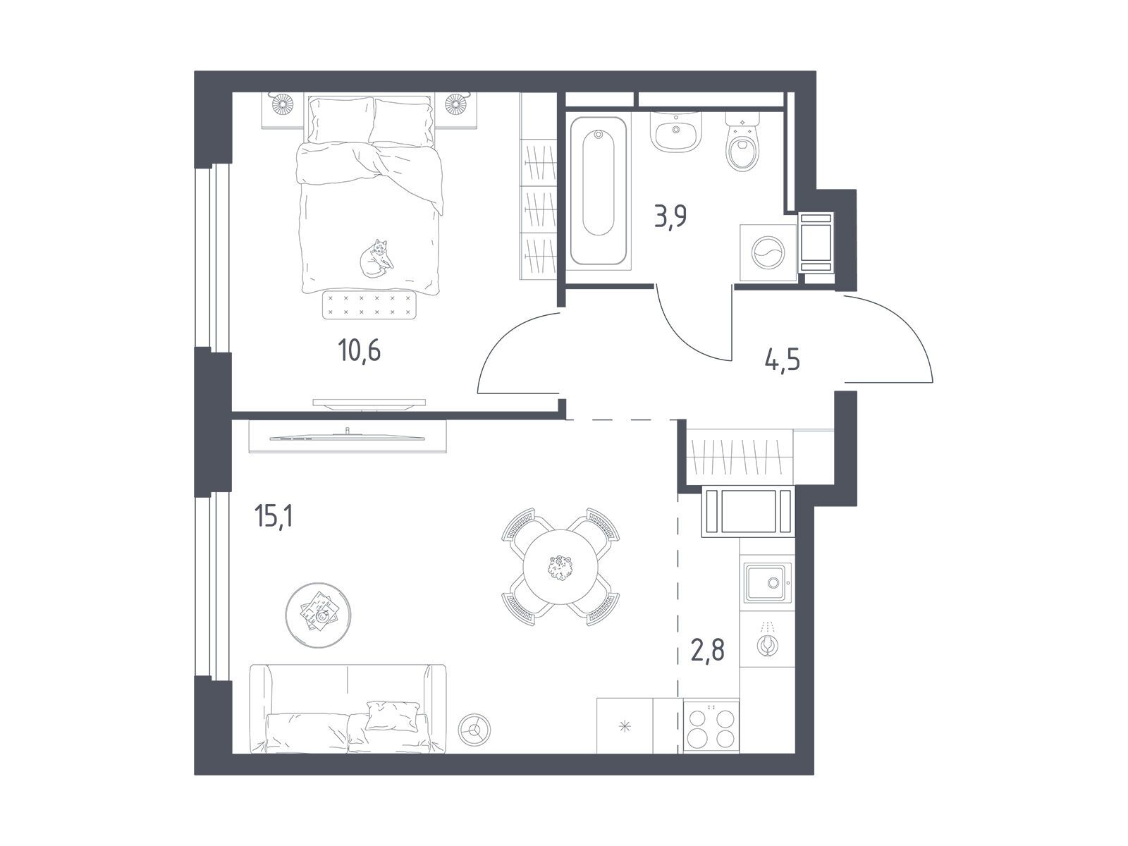 Планировка: 1-комн. квартира 36.50 м² в новостройке Мытищи Парк