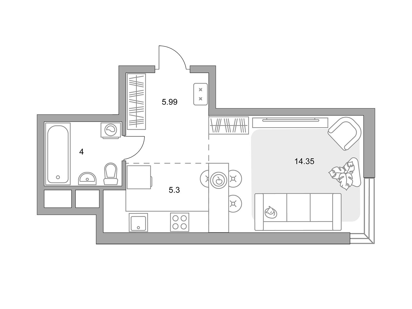 Планировка: Студия 29.64 м² в новостройке ЖК Притяжение Сити