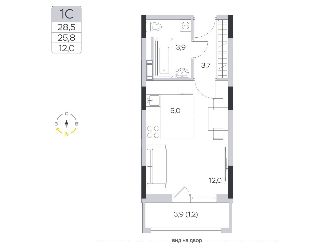 Планировка: Студия 25.80 м² в новостройке Пироговская ривьера