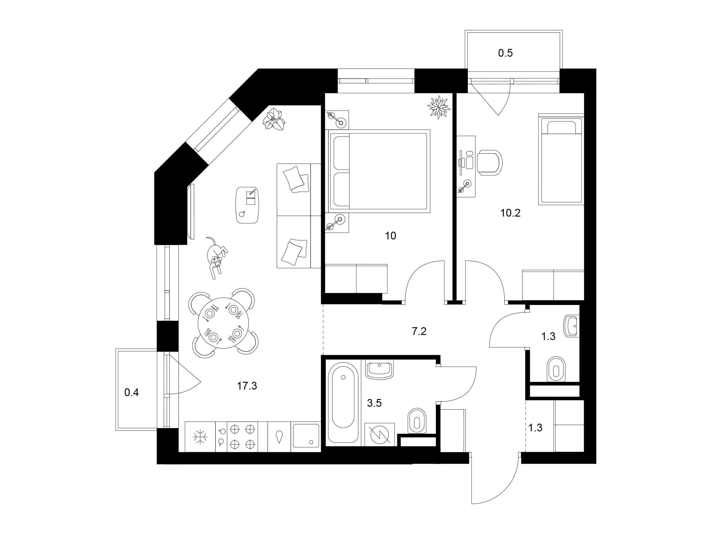 Планировка: 2-комн. квартира 51.70 м² в новостройке Лосиноостровский парк