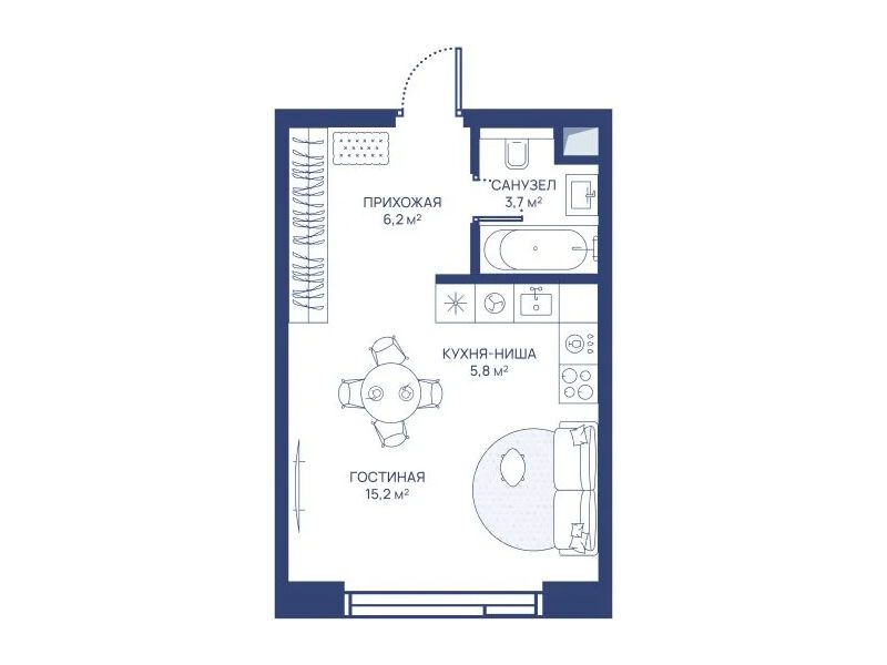 Планировка: Студия 30.90 м² в новостройке Свет