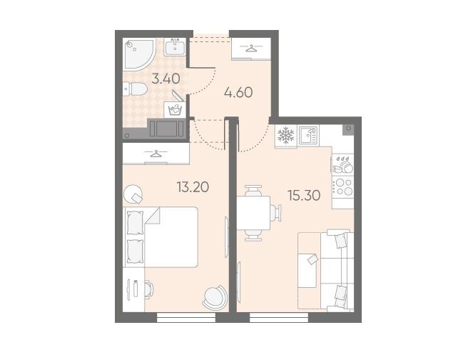 Планировка: 1-комн. квартира 36.50 м² в новостройке Октябрьская набережная