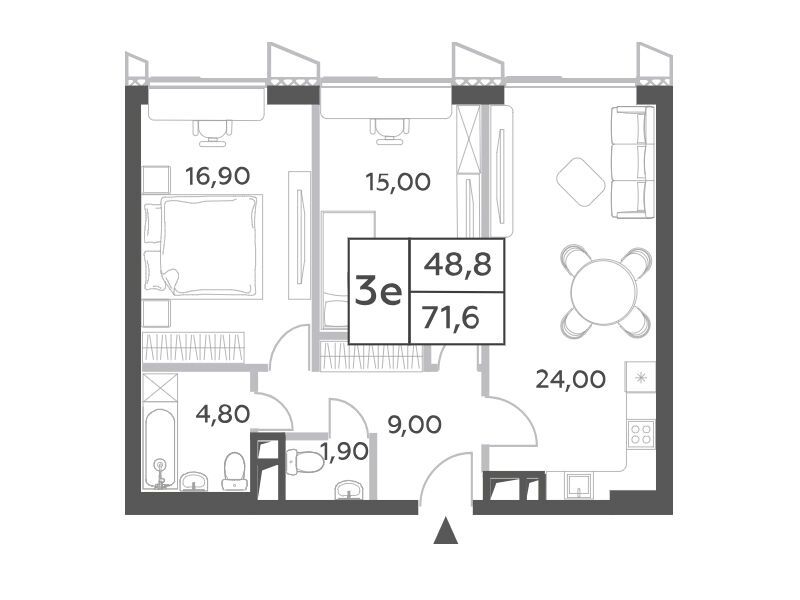 Планировка: 3-комн. квартира 73.00 м² в новостройке Вилл Тауэрс