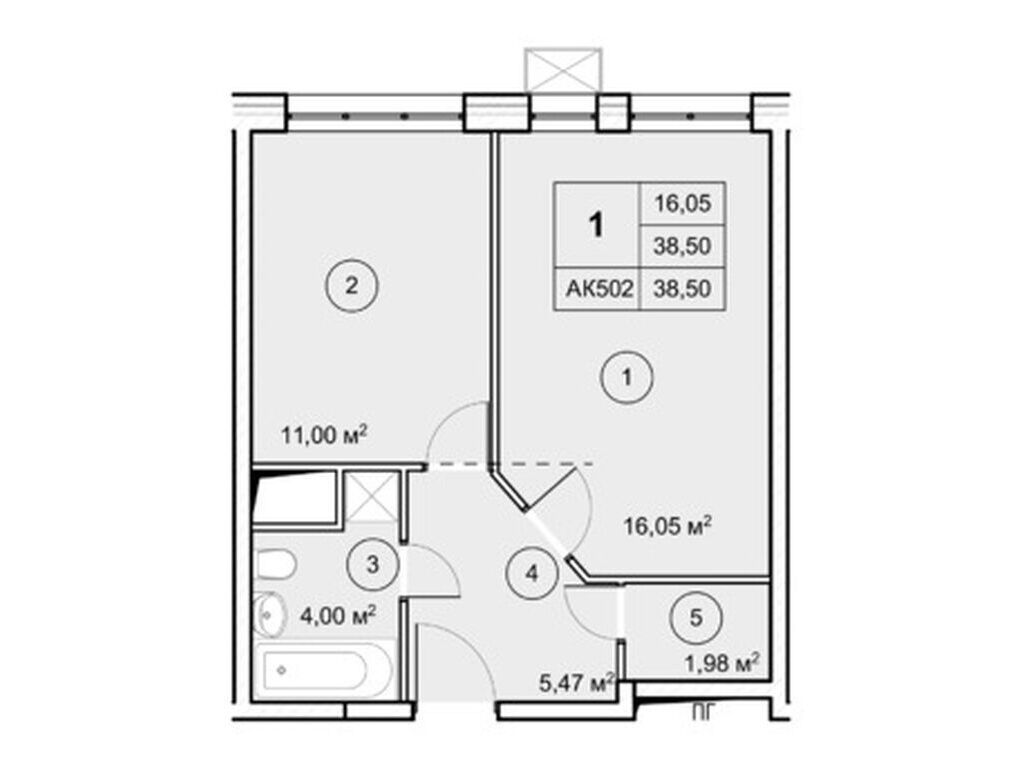 Планировка: 1-комн. квартира 38.47 м² в новостройке Экоград Новый Катуар