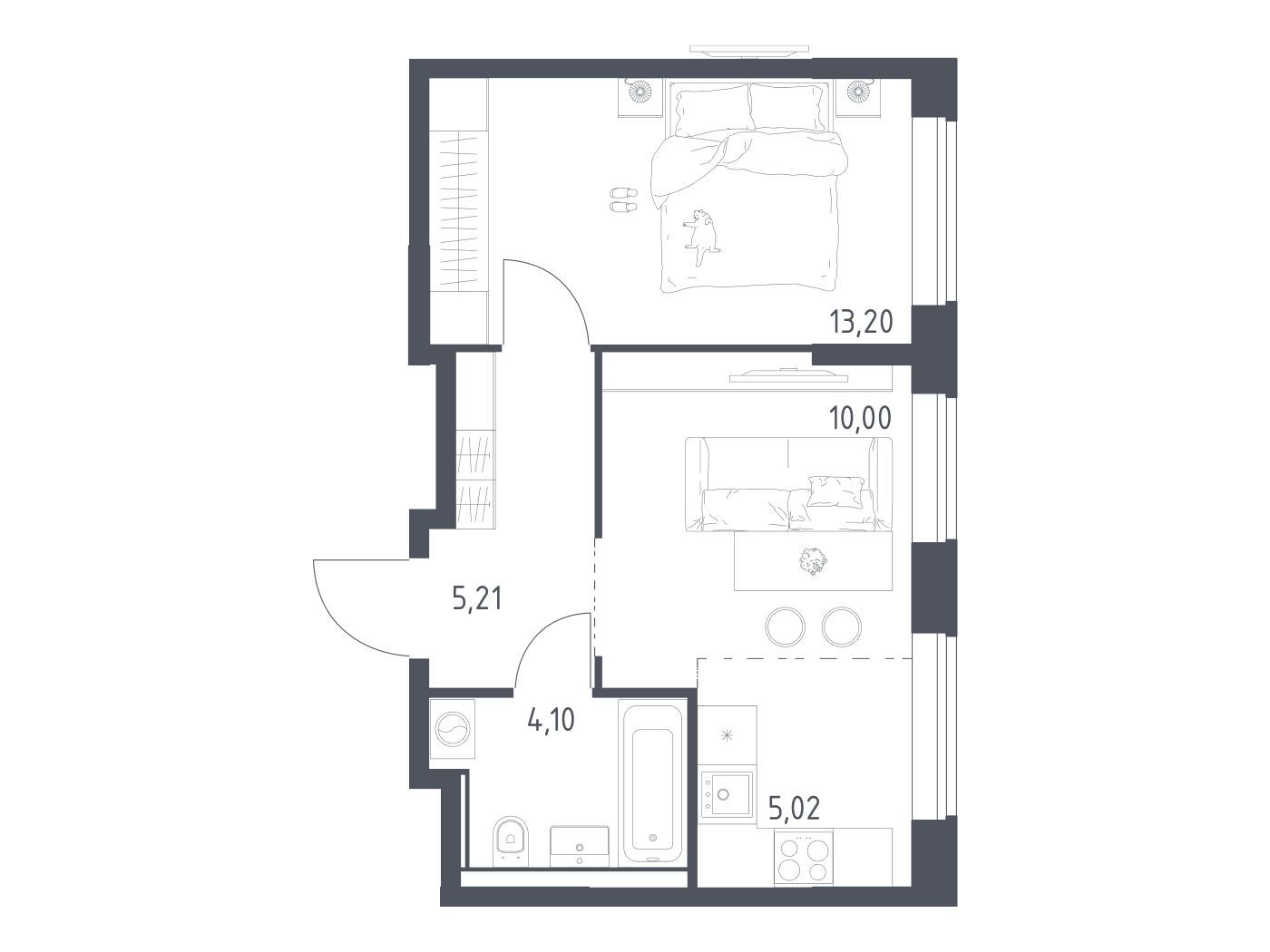 Планировка: 1-комн. квартира 37.53 м² в новостройке Квартал Домашний