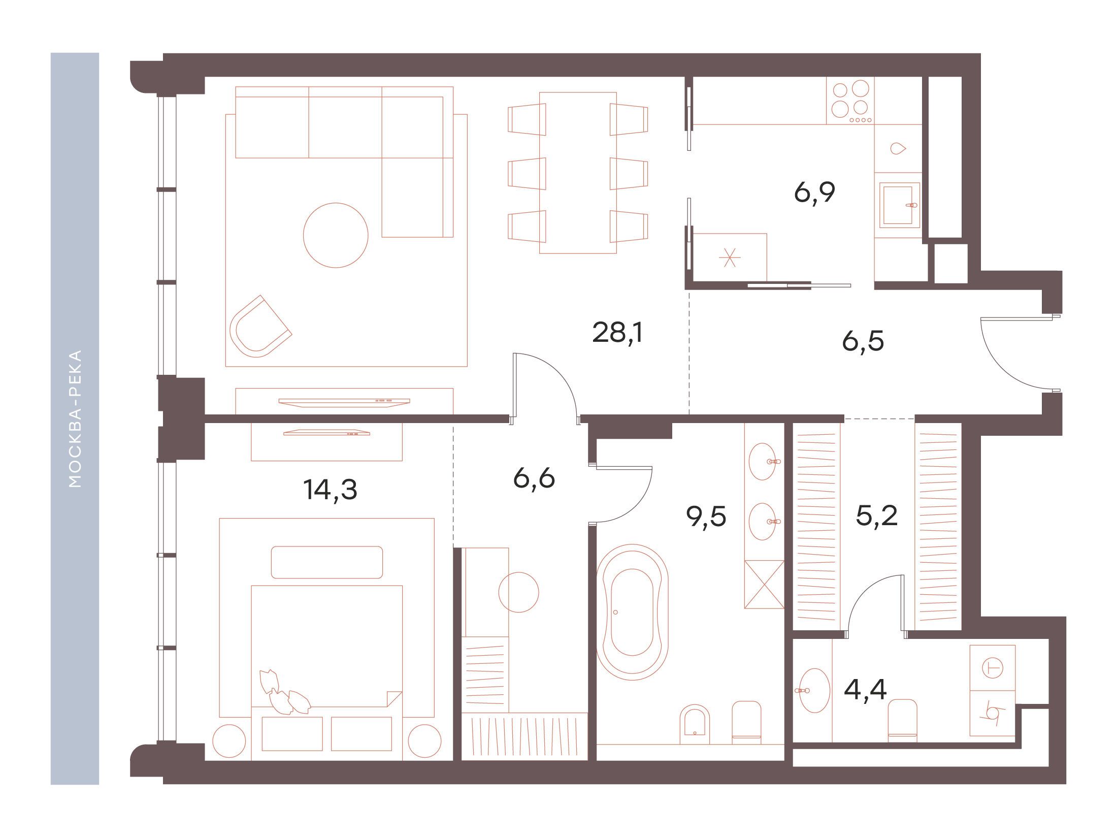 Планировка: 2-комн. квартира 81.50 м² в новостройке ЖК Саввинская 27