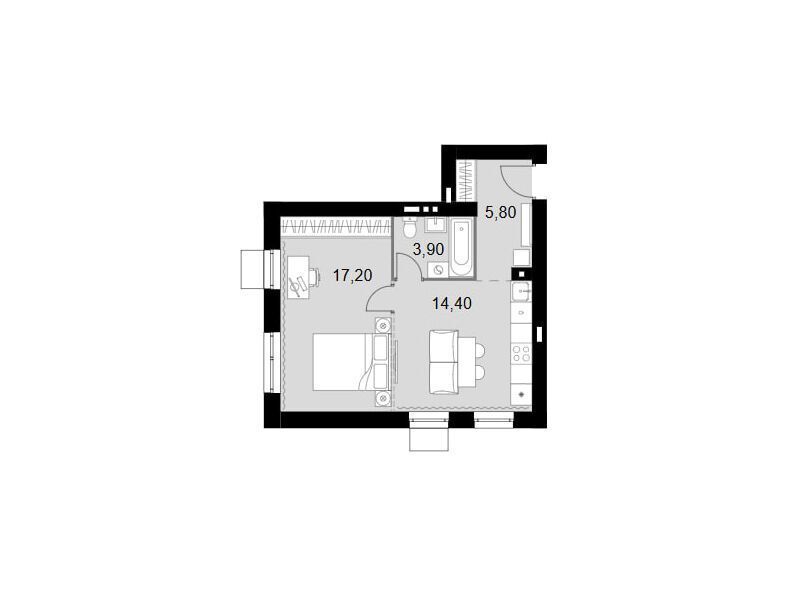Планировка: 2-комн. квартира 41.30 м² в новостройке Апрелевка Клаб