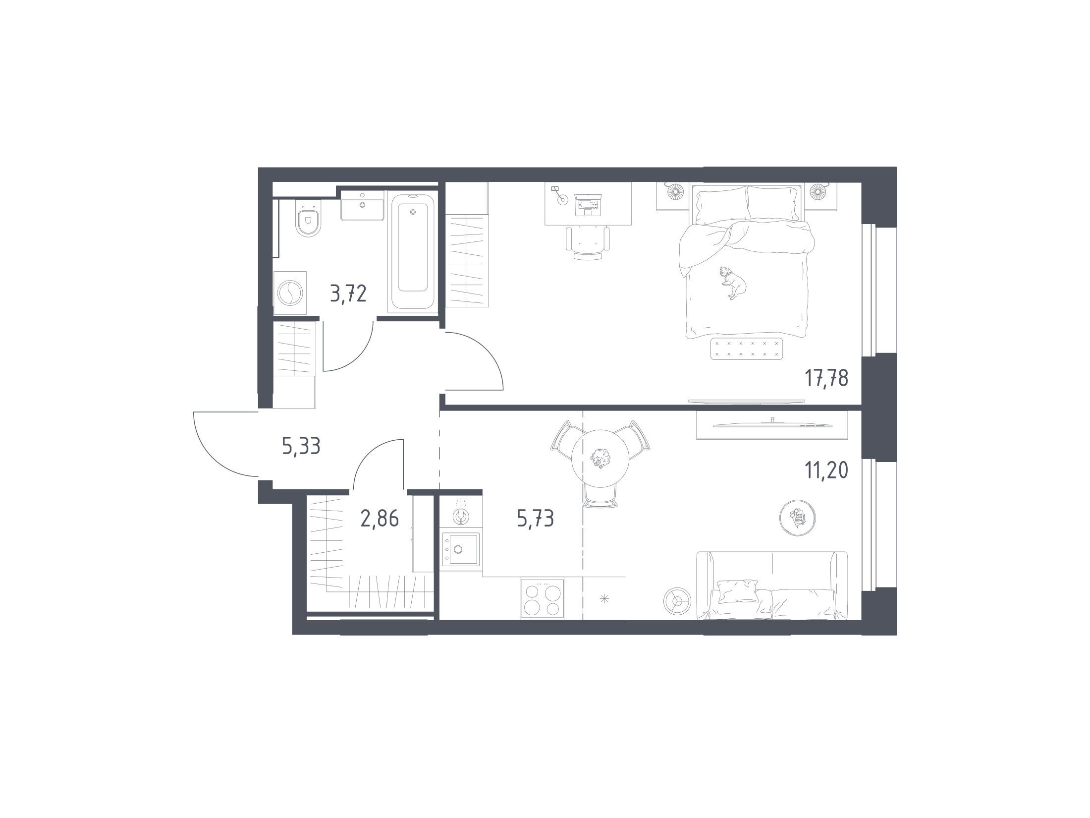 Планировка: 1-комн. квартира 46.62 м² в новостройке Заречье Парк