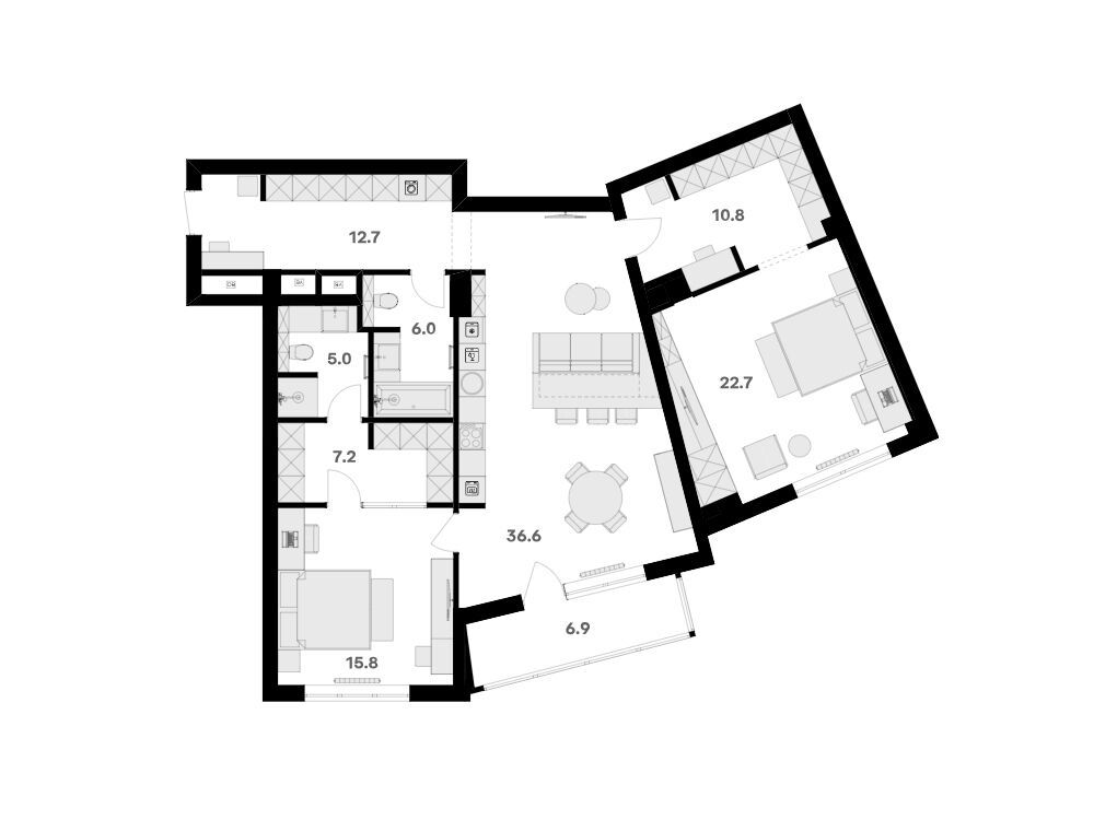 Планировка: 3-комн. квартира 124.00 м² в новостройке ЖК Ривер Хаус