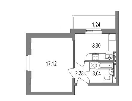 Планировка: 1-комн. квартира 32.58 м² в новостройке Внуково Парк 2