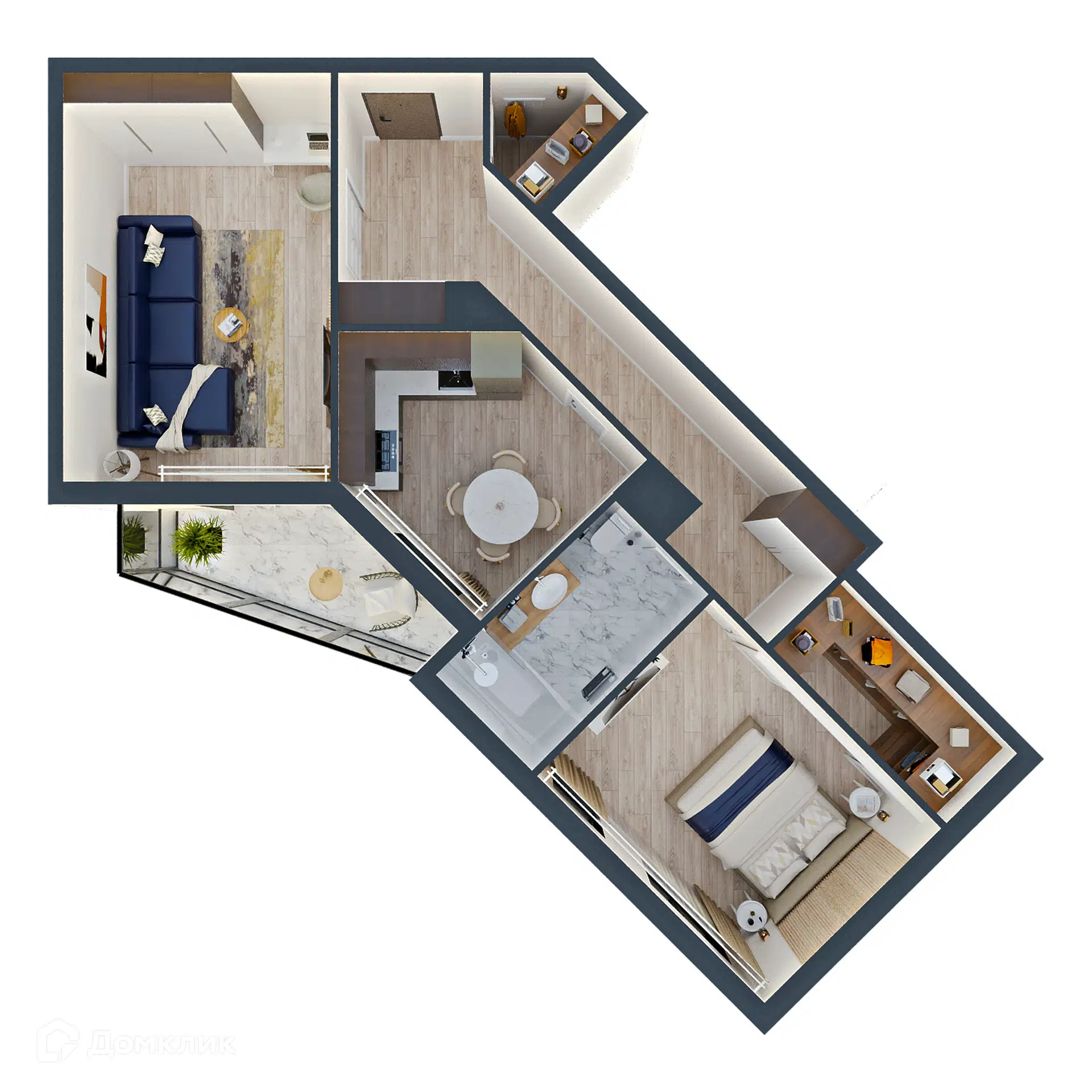 Планировка: 2-комн. квартира 71.75 м² в новостройке Трилистник