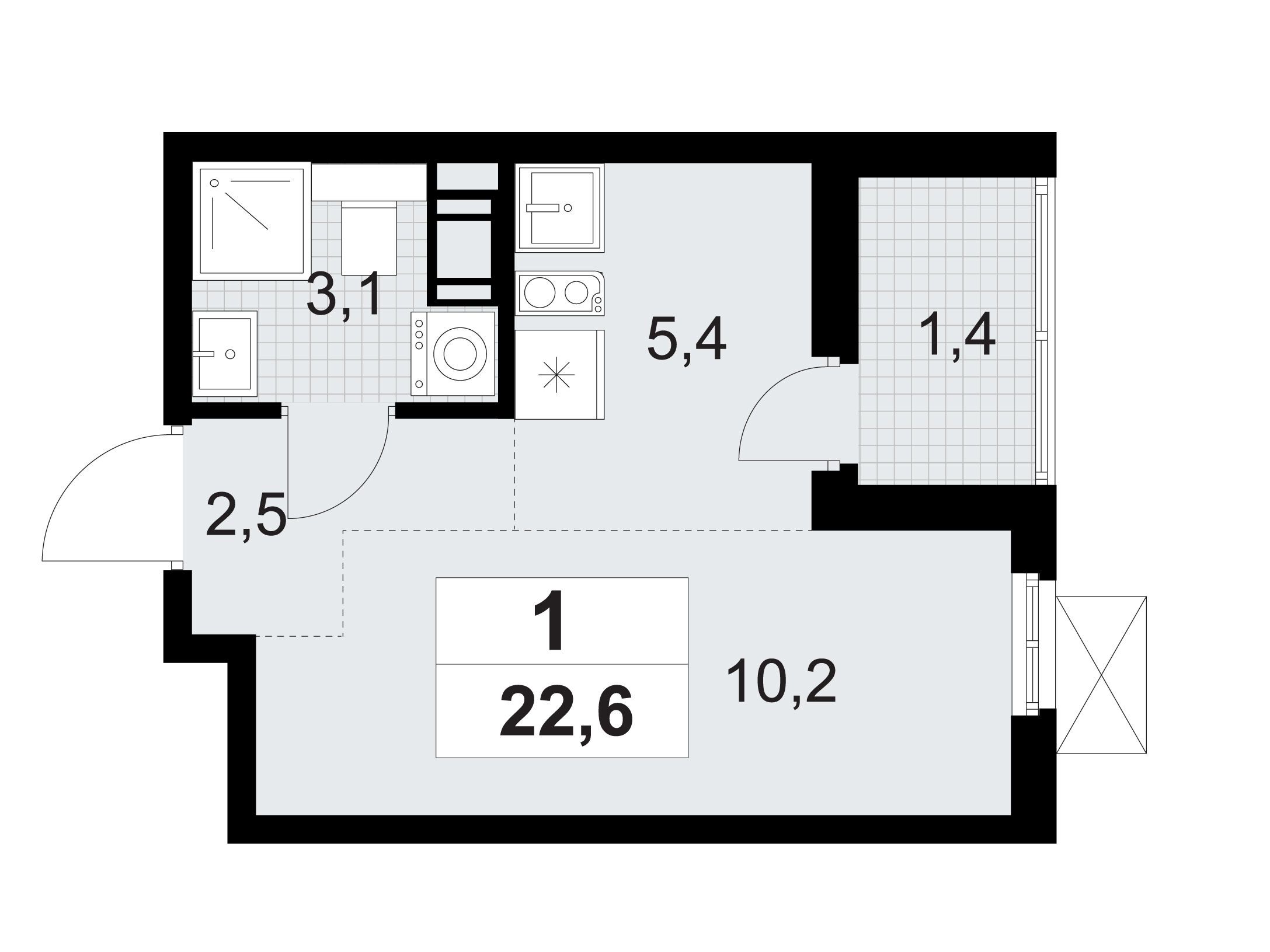 Планировка: Студия 22.60 м² в новостройке А101 Лаголово