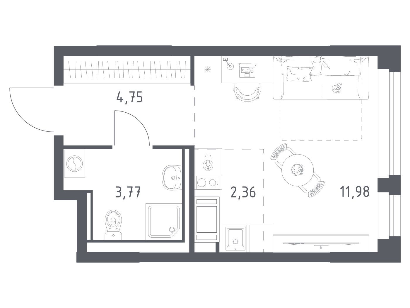 Планировка: Студия 22.86 м² в новостройке Новое Колпино