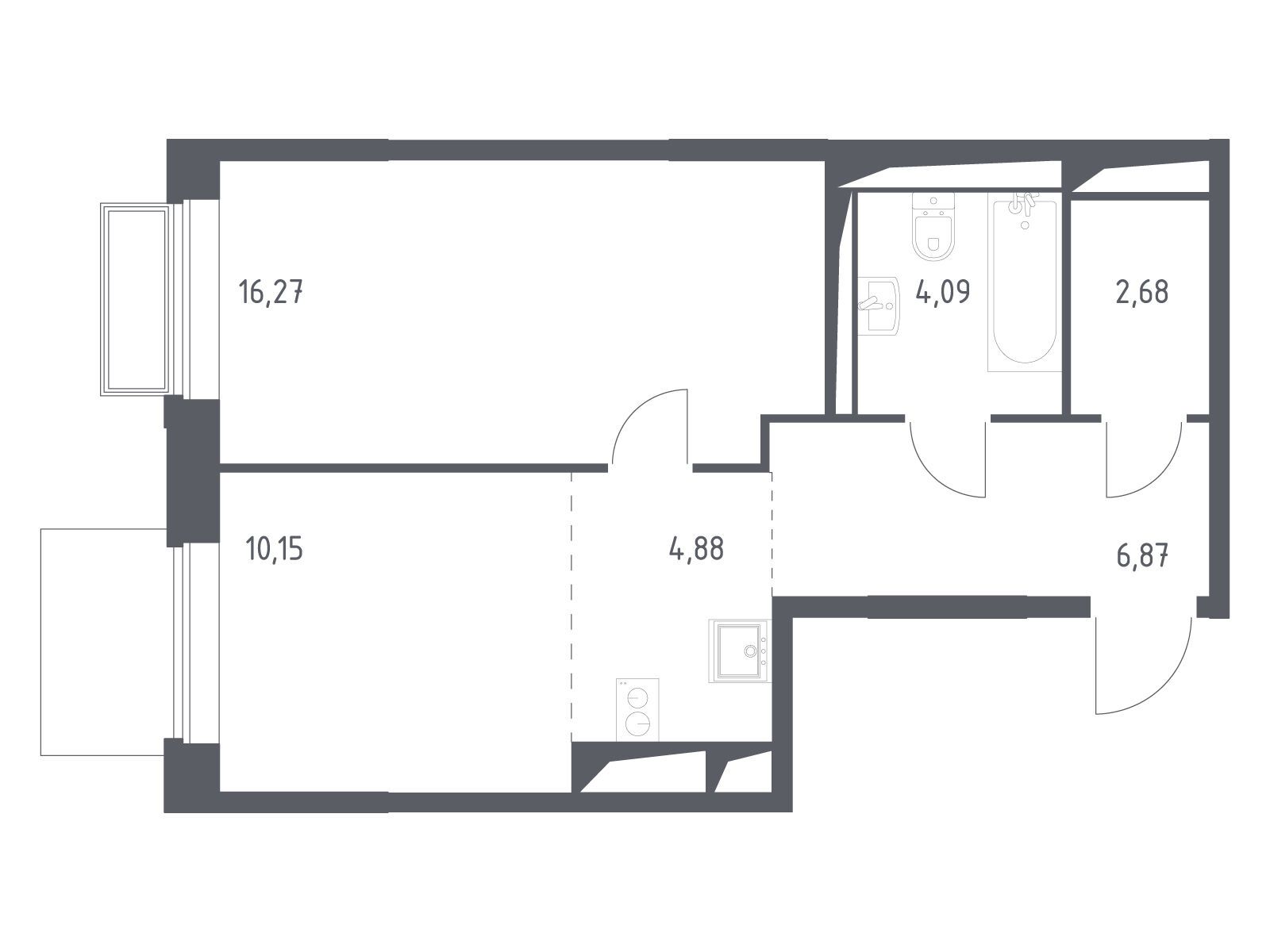 Планировка: 1-комн. квартира 45.10 м² в новостройке Долина Яузы