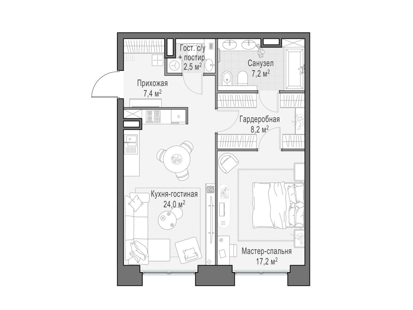 Планировка: 1-комн. квартира 66.90 м² в новостройке Лайф тайм
