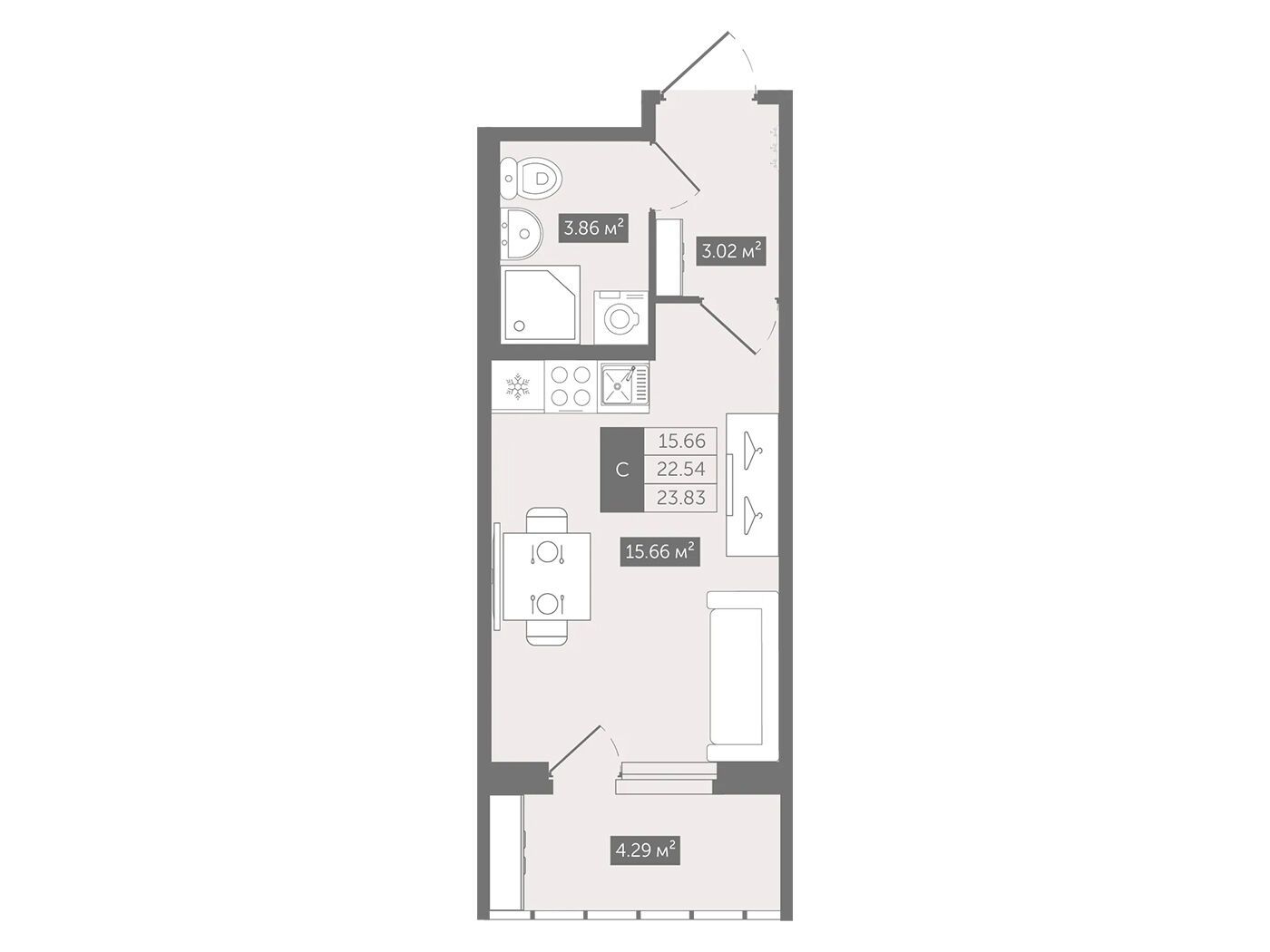 Планировка: Студия 23.83 м² в новостройке Квартал Воронцовский