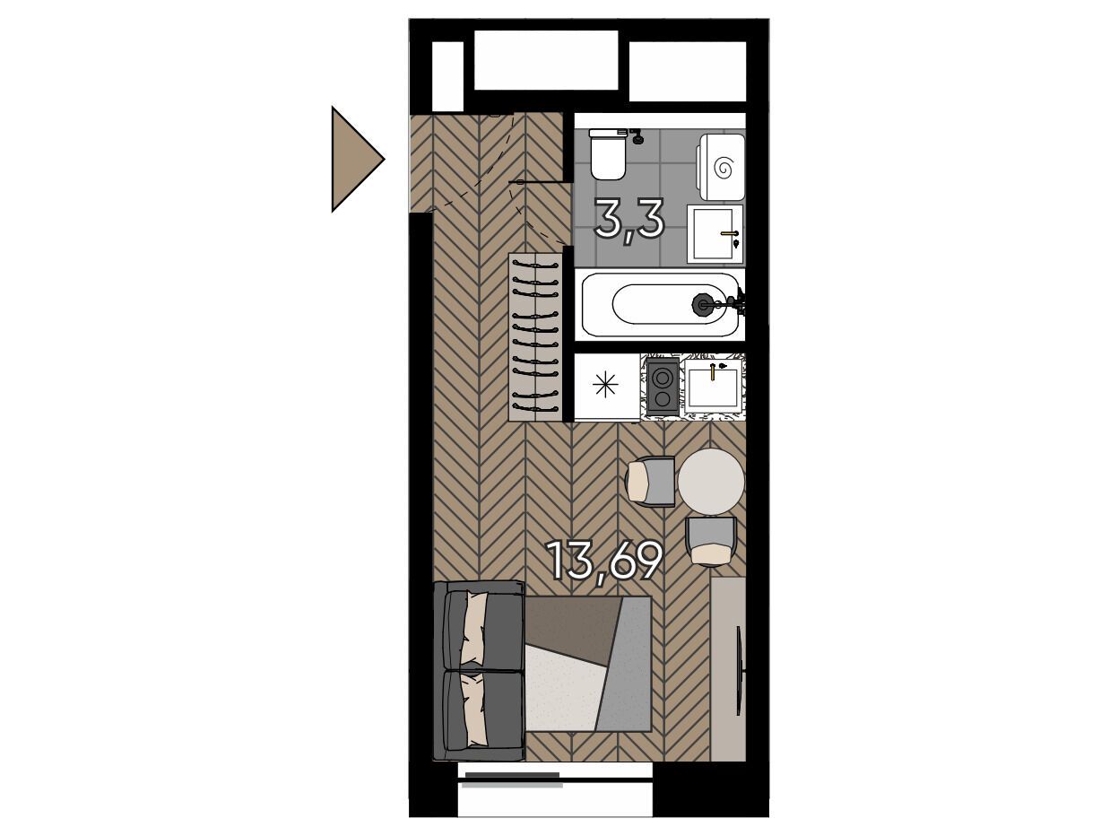 Планировка: Студия 17.60 м² в новостройке Зорге 9